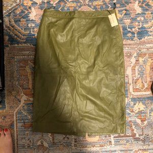 J. Crew Collection Green Leather Skirt